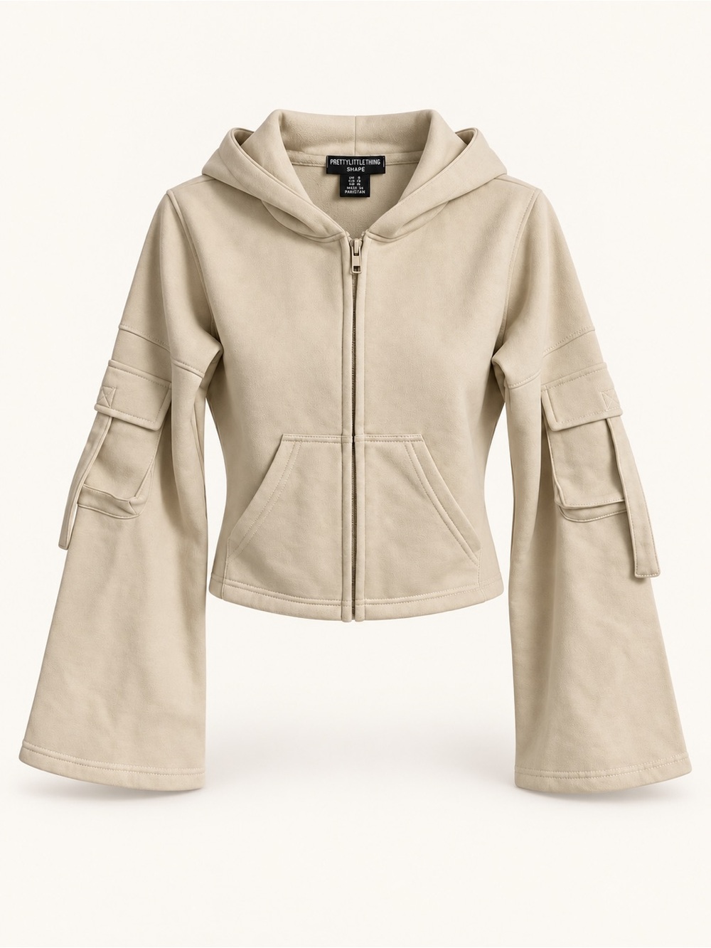 PrettyLittleThing Shape Stone Pocket Detail Zip Hoodie Size 6 NWT